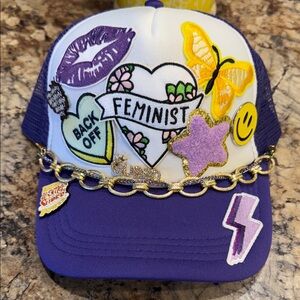 Purple and White Feminist Cap with Chain Detail